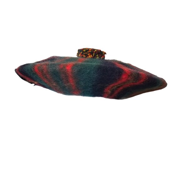 VTG Womens Wool Beret‎ Hat Navy Blue Green Red Scottish Size Small  Pom main image 7